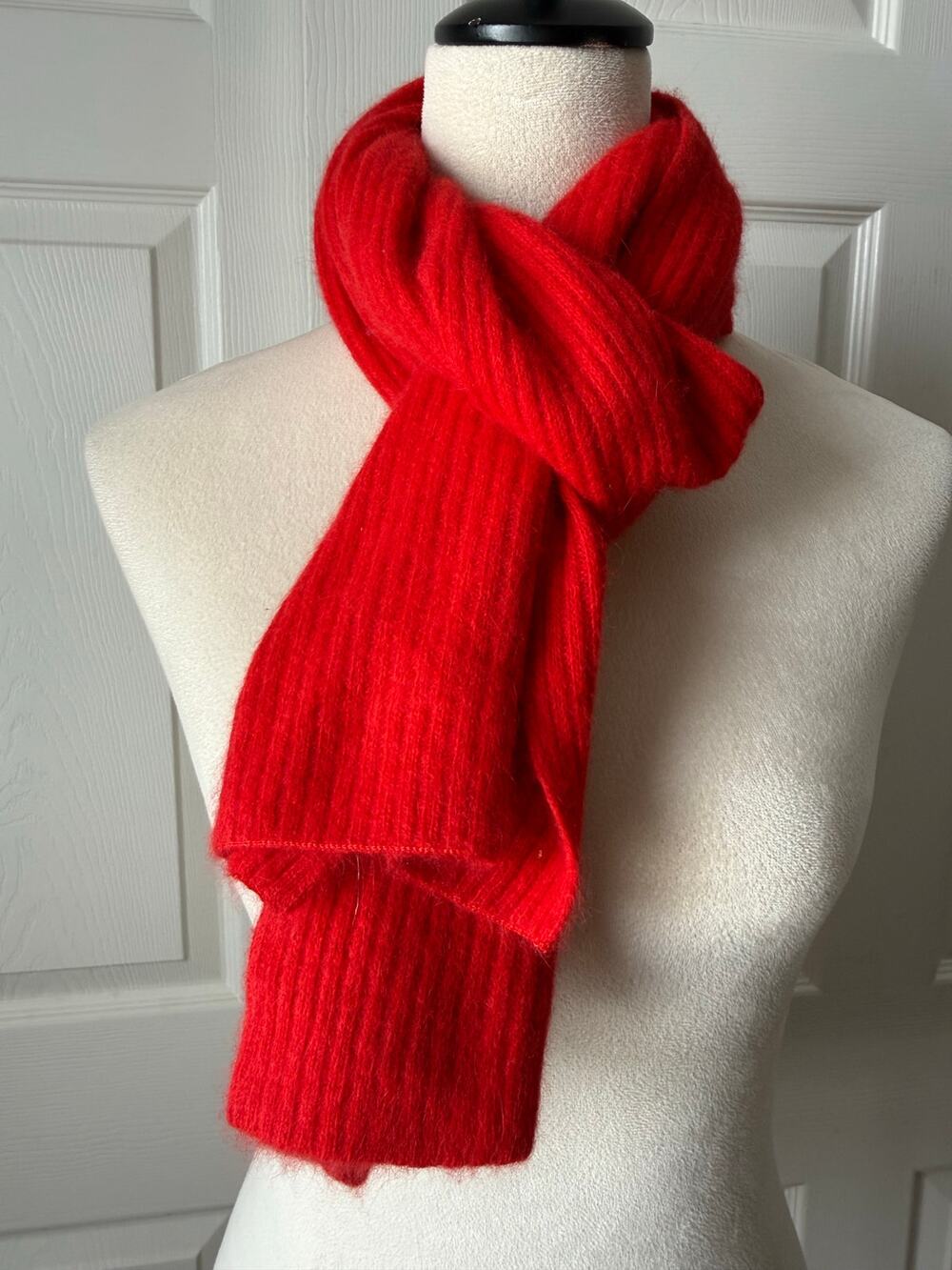 Vintage 80s Angora Lambswool Knit Scarf Red Cozy Soft‎ Luxury